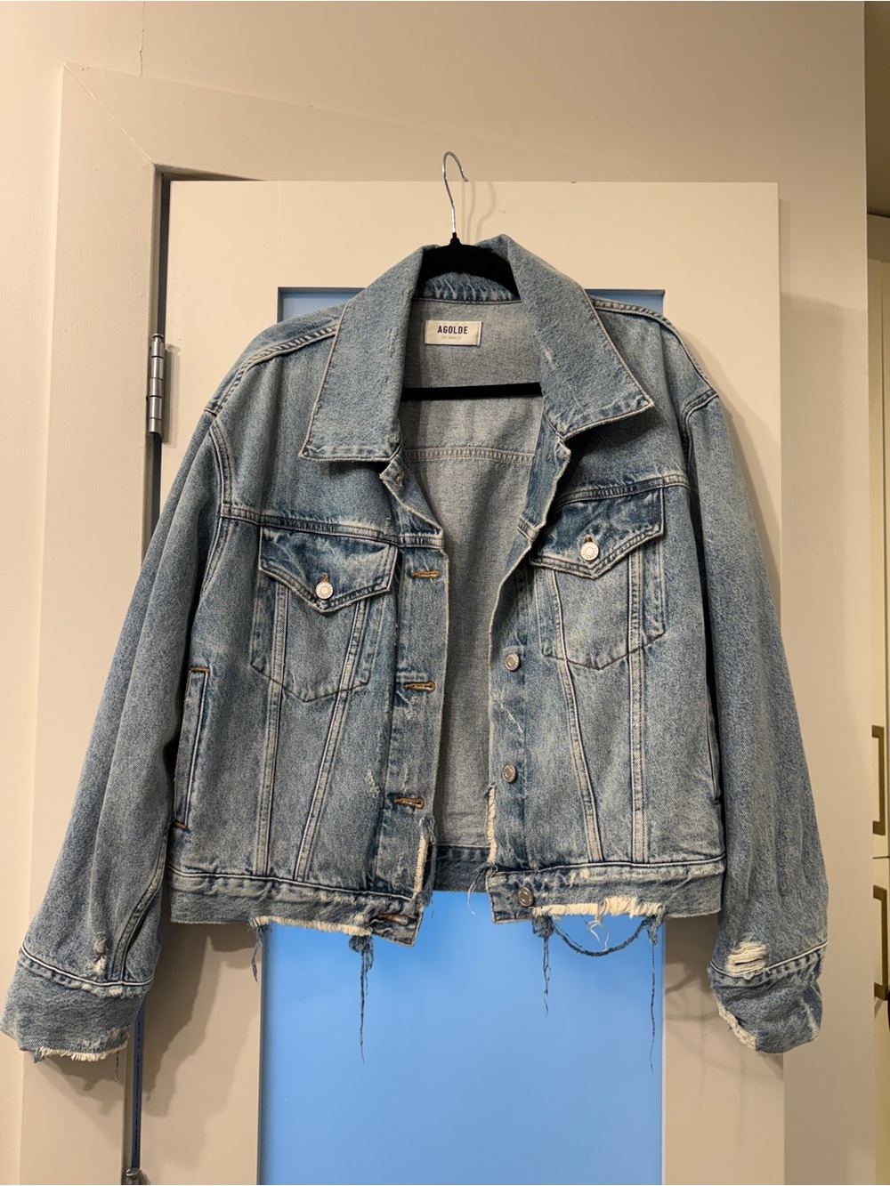 Agolde Light Wash Distressed Denim Jean Jacket